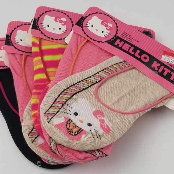 Lot of 4- Hello Kitty Women's Slipper Socks 2 Pair Packs. (Shoe Size 4-10) New - Picture 3 of 13